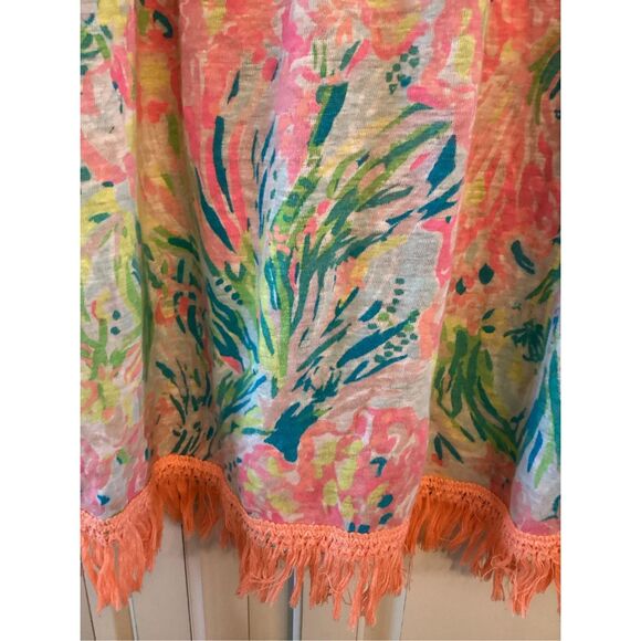 Lilly Pulitzer Cover Up Tunic Sz L Fan Sea Tropical Fringe - Picture 5 of 9